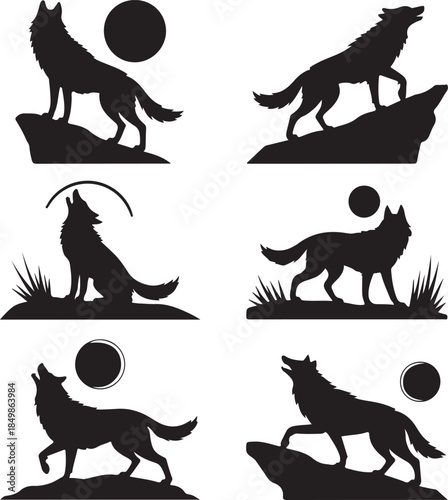 Majestic Wolf Silhouette Vector Illustration – Wild Animal Logo Design