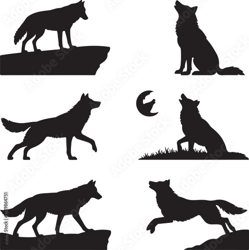 Majestic Wolf Silhouette Vector Illustration – Wild Animal Logo Design