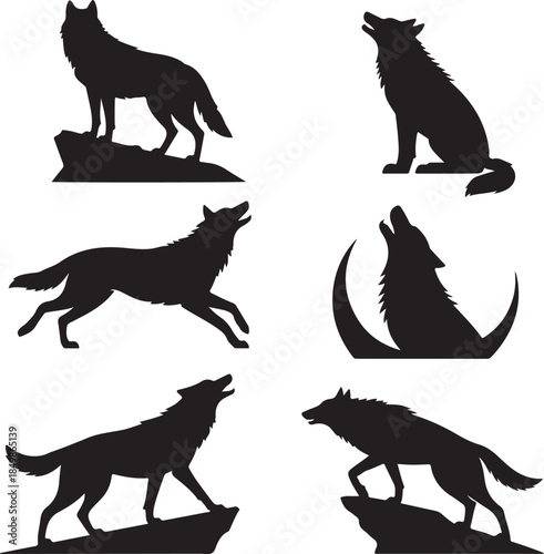 Majestic Wolf Silhouette Vector Illustration – Wild Animal Logo Design