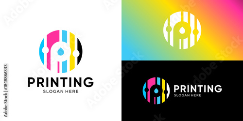 Creative simple printing logo template. Digital printing logo design vector illustration.