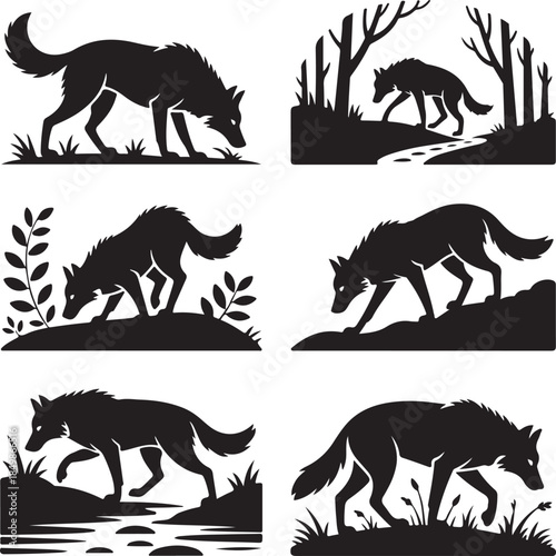 Majestic Wolf Silhouette Vector Illustration – Wild Animal Logo Design
