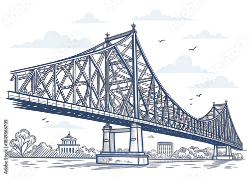 Kolkata Howrah Bridge, line-art vector style