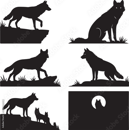 Majestic Wolf Silhouette Vector Illustration – Wild Animal Logo Design