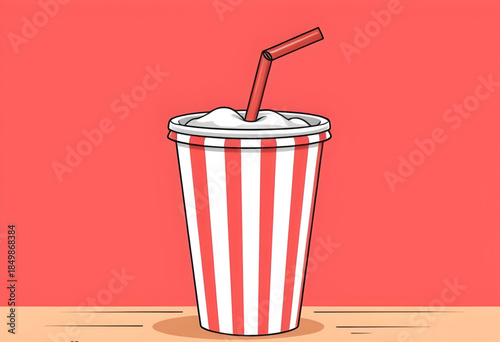 soft drink, soda cup, cola cup, fizzy beverage, cold beverage, fast food drink, takeaway drink, disposable cup, paper cup, plastic lid, drinking straw, refreshment, thirst, cafe drink, restaurant drin