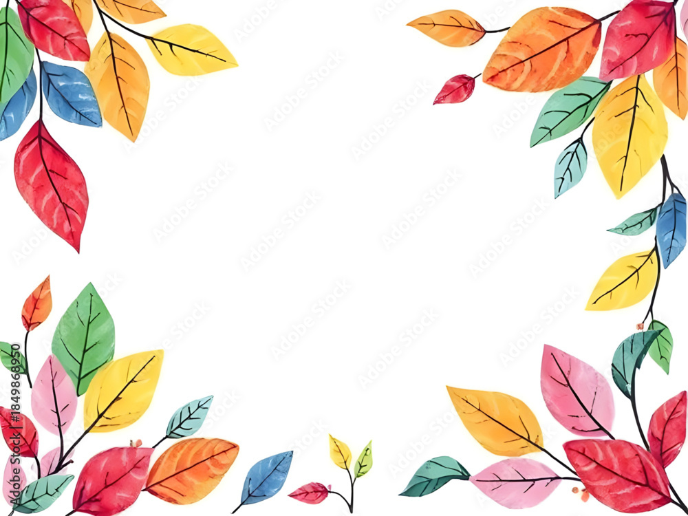 Fototapeta premium autumn leaves frame illustration, colorful fall border design, fall foliage frame background, autumn leaf decorative border, vibrant autumn frame with leaves, fall nature frame illustration, rustic au