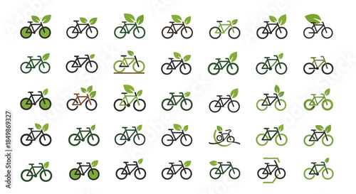 Diverse bicycle icons with a focus on eco friendly and sustainable transport options collection