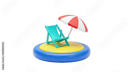 Beach Chair and Umbrella on Island - Summer Vacation Concept