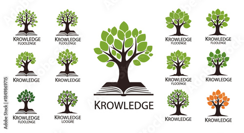 Diverse emblems showcasing the fusion of education and nature through book tree concepts