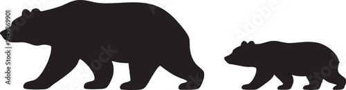 Silhouette illustration of a mother bear and her cub walking together in a minimalist style