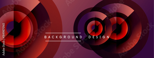 Abstract circles overlap, creating dynamic visual effect. Red, purple hues dominate design. Text reads background design.