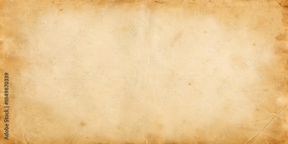 Fototapeta premium Aged parchment paper texture background with distressed, vintage brown border and empty space for copy