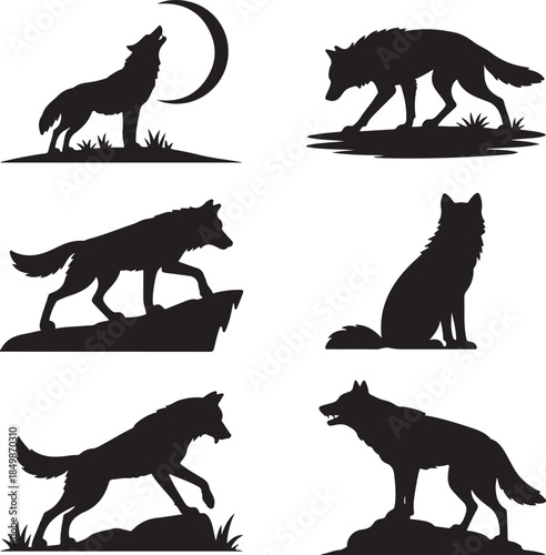 Majestic Wolf Silhouette Vector Illustration – Wild Animal Logo Design