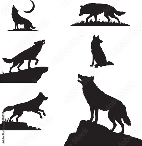 Majestic Wolf Silhouette Vector Illustration – Wild Animal Logo Design