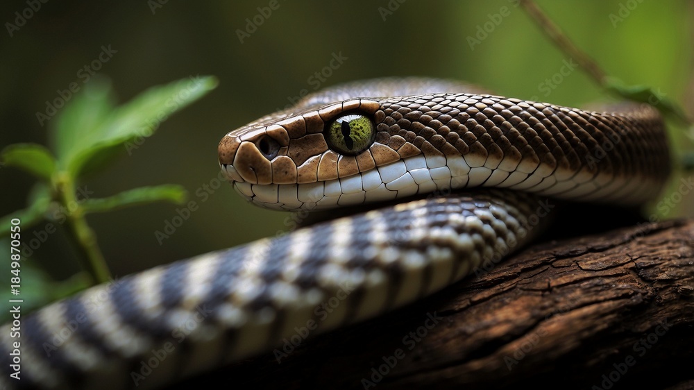 Obraz premium Close-Up of a Snake Among Leaves