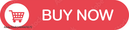 Buy now button vector, red shopping cart icon, e-commerce interface design, online retail symbol, call to action graphic, web UI element