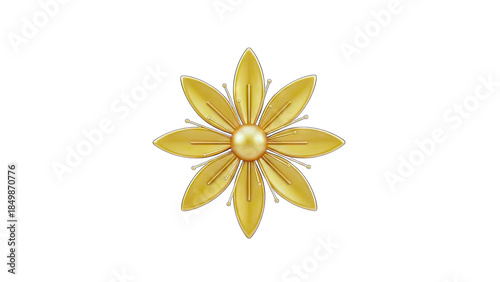 Golden Flower Ornament Isolated on White Background