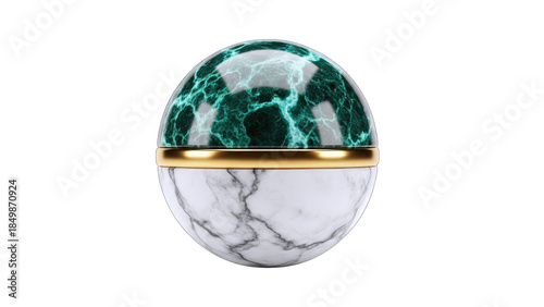 Marble Sphere with Gold Band on White Background