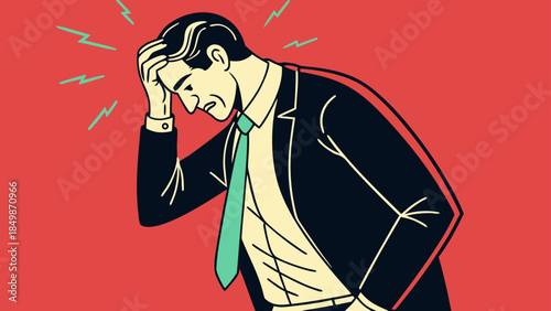 Stressed Business Professional: Man with Headache, Frustration, or Mental Strain