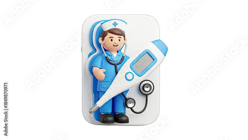 Nurse with Thermometer and Stethoscope in Medical Context
