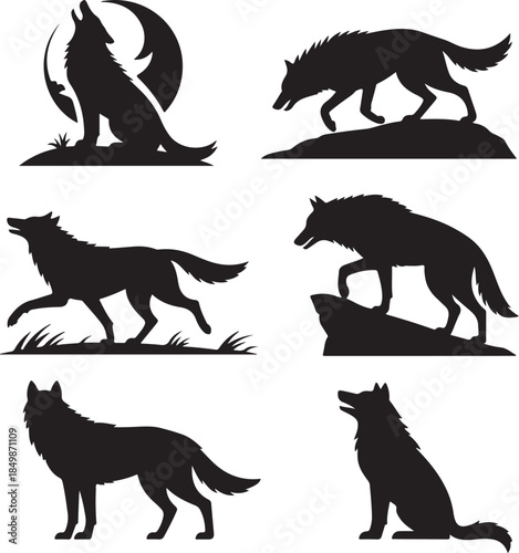 Majestic Wolf Silhouette Vector Illustration – Wild Animal Logo Design