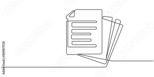 Clipboard with checklist icon continuous one line drawing of outline vector illustration, One continuous line vector drawing of a folder. Outline documents background icon. Saving securities vector