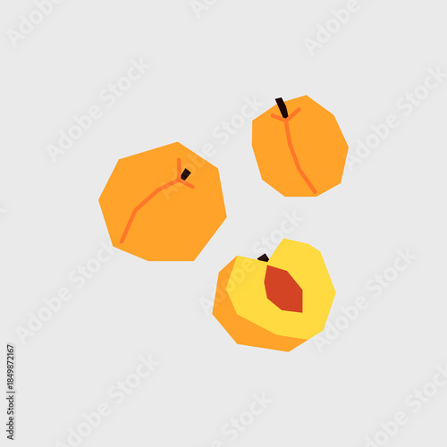 Fresh peach illustration. Simple icon of organic fruits for farmers market advertising. Vector symbol of harvested food in minimal flat style.
