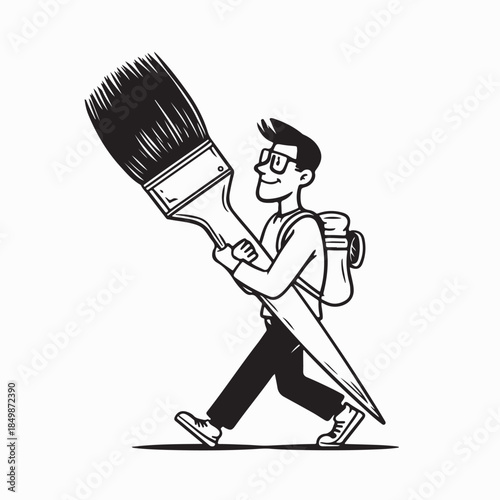 House Painter Giant Paintbrush Cartoon Vector Image on White Background