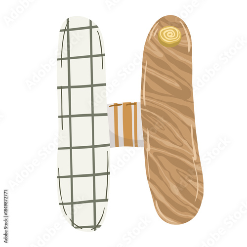 Hand-drawn boho baby nursery vector set with clothes, strollers, and nature elements in neutral earthy tones for kids' textile, stationery, and room decor