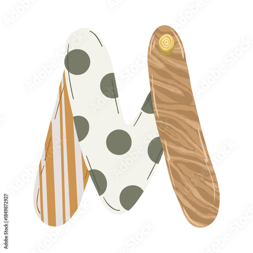 Hand-drawn boho baby nursery vector set with clothes, strollers, and nature elements in neutral earthy tones for kids' textile, stationery, and room decor