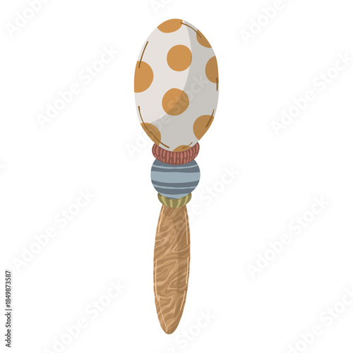 Wooden bird rattle toy for baby, hand drawn vector illustration. Cute eco friendly newborn toy in boho style isolated on white.