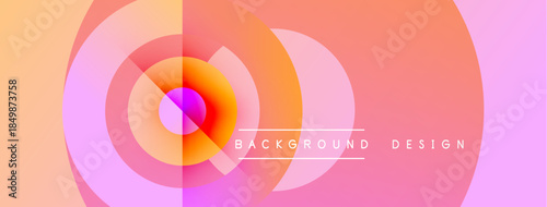 Abstract design features concentric circles, gradient colors. Pink, orange, purple hues blend creating dynamic visual effect. Text reads background design.