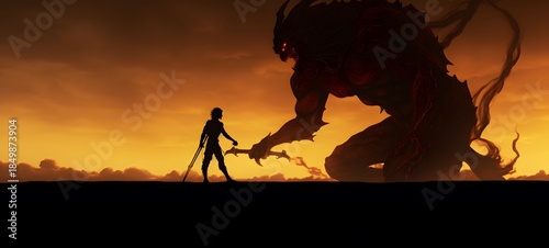 silhouette of ifrit vs demon,generative AI
