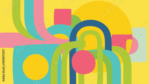 Vibrant Flat Vector Abstract Shapes and Curves, Colorful Geometric Design Illustration