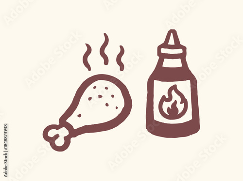 Chicken Drumstick Hot Sauce Minimal Flat Icon Vector Illustration
