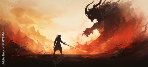 silhouette of ifrit vs demon,generative AI