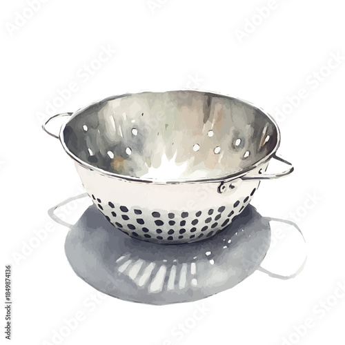 A vectorized, Hand-painted style, vector set available in EPS An Elegant watercolor painting design collection_Watercolor_style_painting_of_a_metal_colander