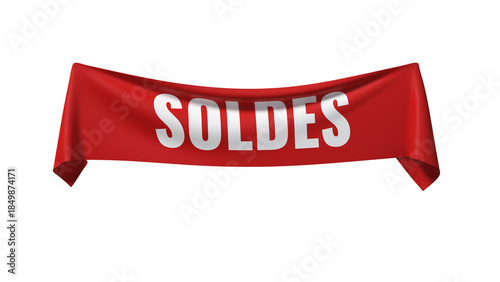 Bannière rouge promotionnelle avec texte SOLDES -isolée sur fond transparent
