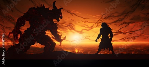 silhouette of ifrit vs demon,generative AI