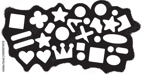Graffiti Spray Paint Symbols and Icon Shapes Set – Urban Street Art Elements with Stars, Hearts, Circles and Abstract Forms on White Background