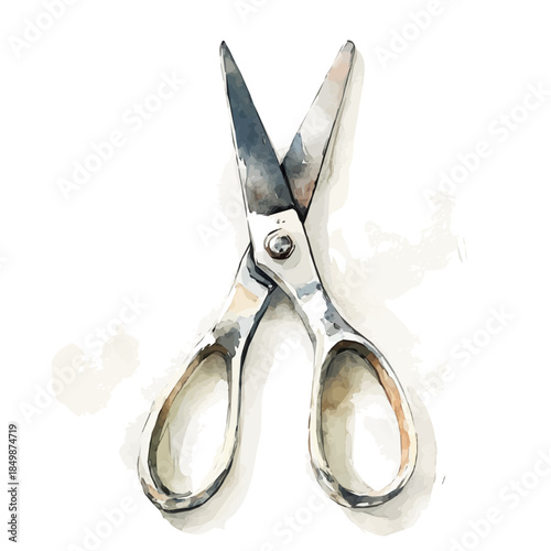 A vectorized, Hand-painted style, vector set available in EPS An Elegant watercolor painting design_Watercolor_style_painting_of_a_metal_garden_shears