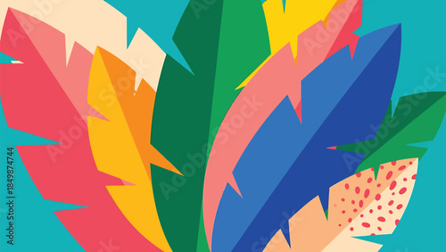 Vibrant abstract flat vector illustration of stylized tropical foliage, perfect for modern decorative designs and dynamic artistic backgrounds for creative projects