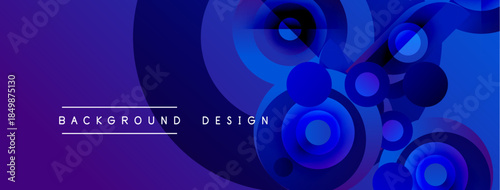 Abstract background features vibrant blue circles, gradients. Modern design elements create dynamic visual impact. Text reads background design.