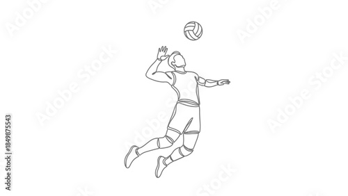 Professional volleyball player in dynamic action jump serve