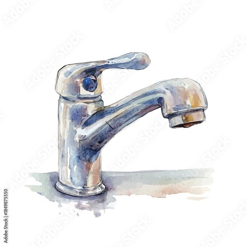A vectorized, Hand-painted style, vector set available in EPS An Elegant watercolor painting design_Watercolor_style_painting_of_a_metal_kitchen_faucet