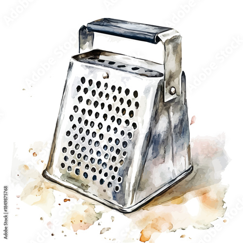 painting_of_a_metal_kitchen_grater_A vectorized, Hand-painted style, vector set available in EPS An Elegant watercolor painting design collection