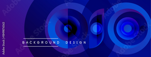 Abstract geometric shapes, vibrant blue purple gradients. Modern design elements create dynamic visual impact. Background suggests technology, innovation.