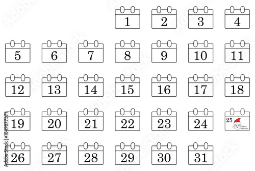 Christmas Day calendar Icon Set. December 25 holiday Vector. For planning important day. Vector illustration. 