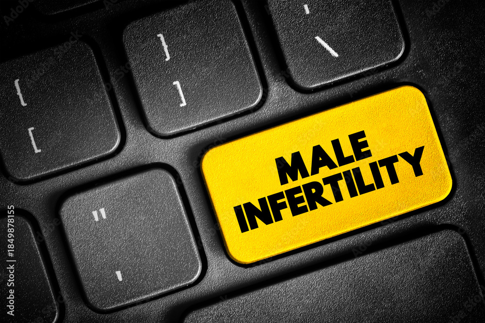 Naklejka premium Male Infertility - low sperm production, abnormal sperm function or blockages that prevent the delivery of sperm, text button on keyboard, concept background