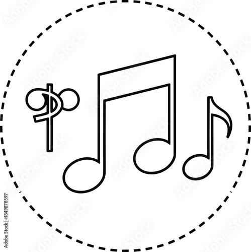 Modern outline icons showing different music beats and rhythm signs to denote specialized audio investigation, creative songwriting, or problematic noise discovery findings in software.