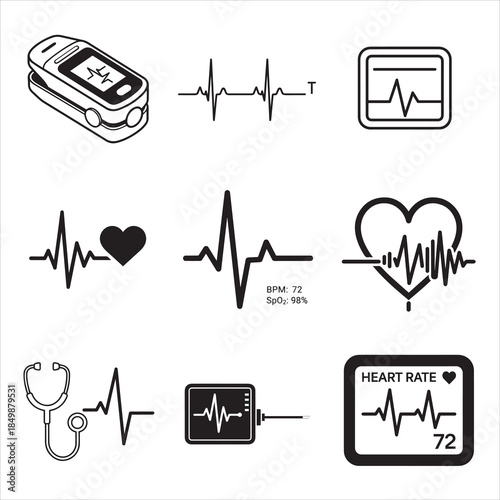 ECG heart monitoring line art medical vector